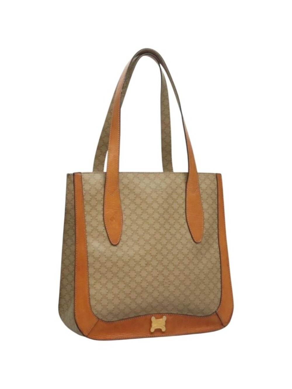 CELINE Macadam Canvas Tote Bag Beige Gold